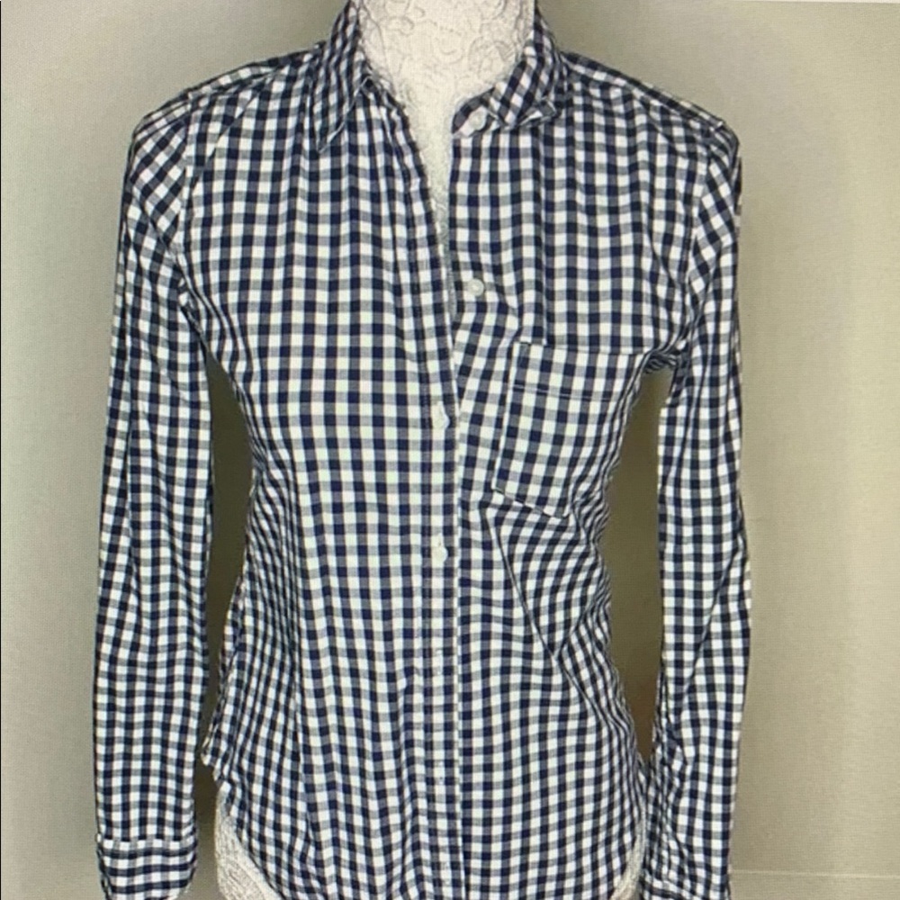 Blue and White Checkered Button-Up Shirt